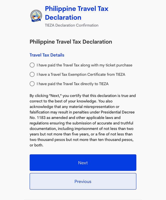 Philippine Travel Tax Declaration